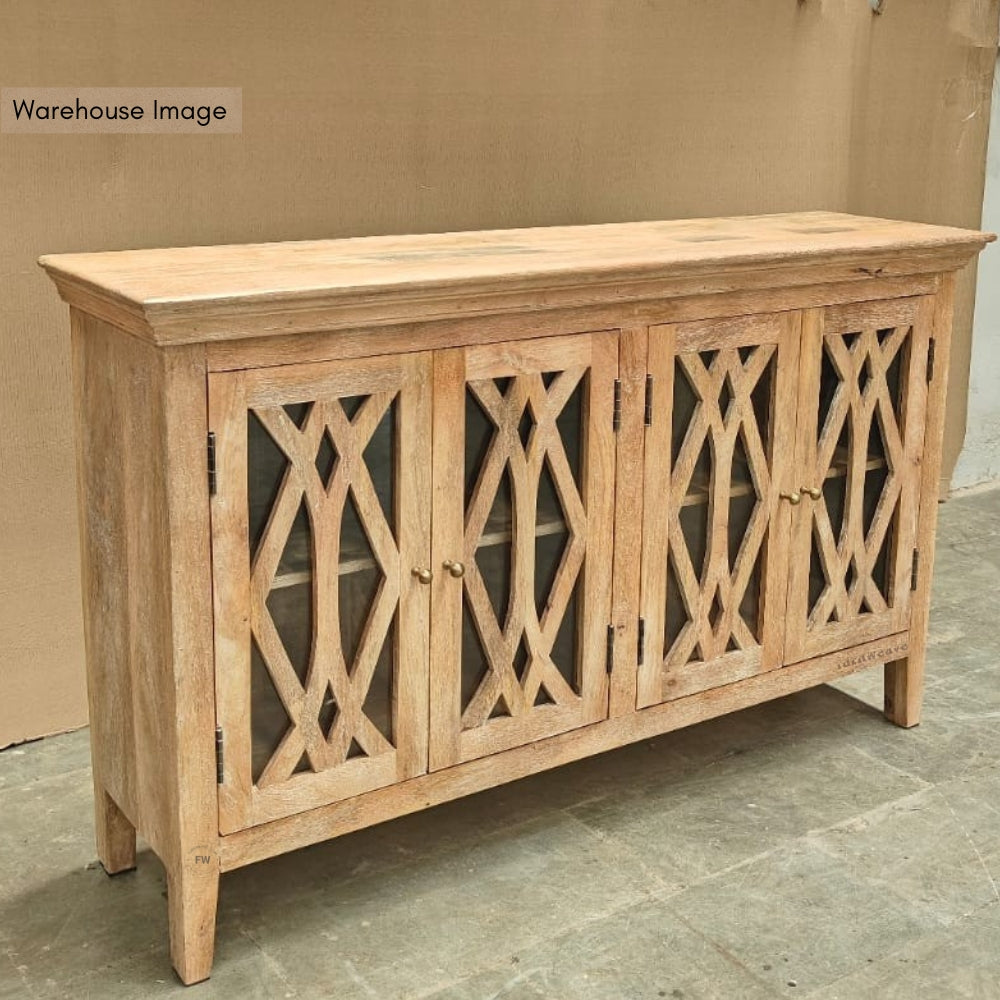 Kritam Wooden Designer Jali Sideboard (Natural Antique)