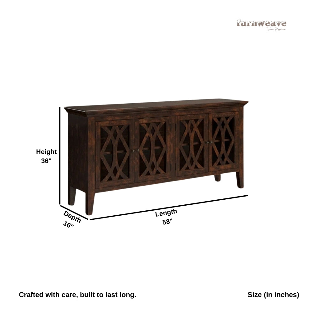 Kritam Wooden Designer Jali Sideboard (Walnut Antique)