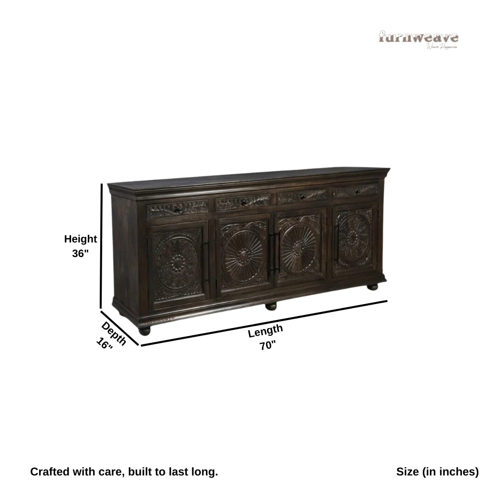 Jeen Wooden Carved Sideboard (Walnut)