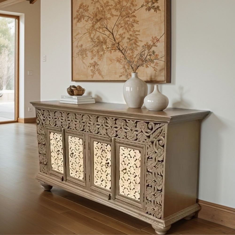 Eistha Wooden Carved Sideboard (Brown)