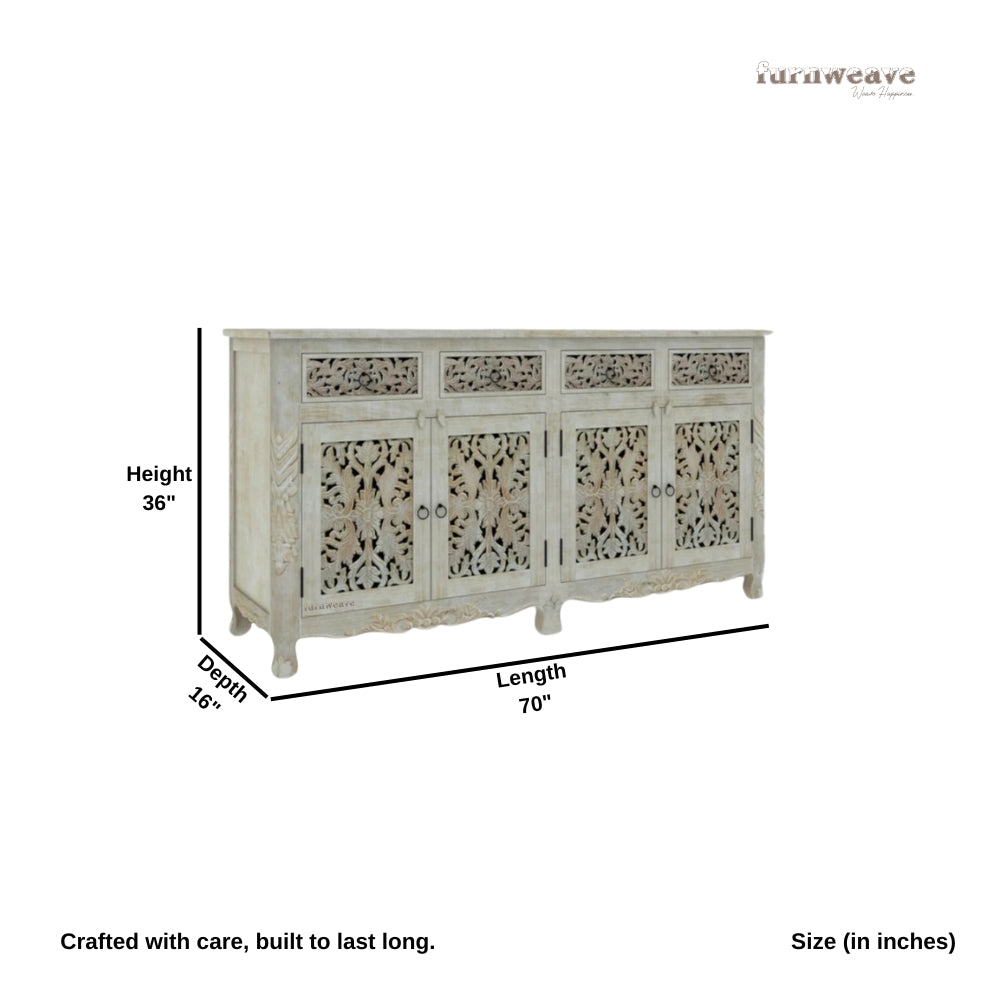 Atena Wooden Carved Sideboard for Storage (White Distress)