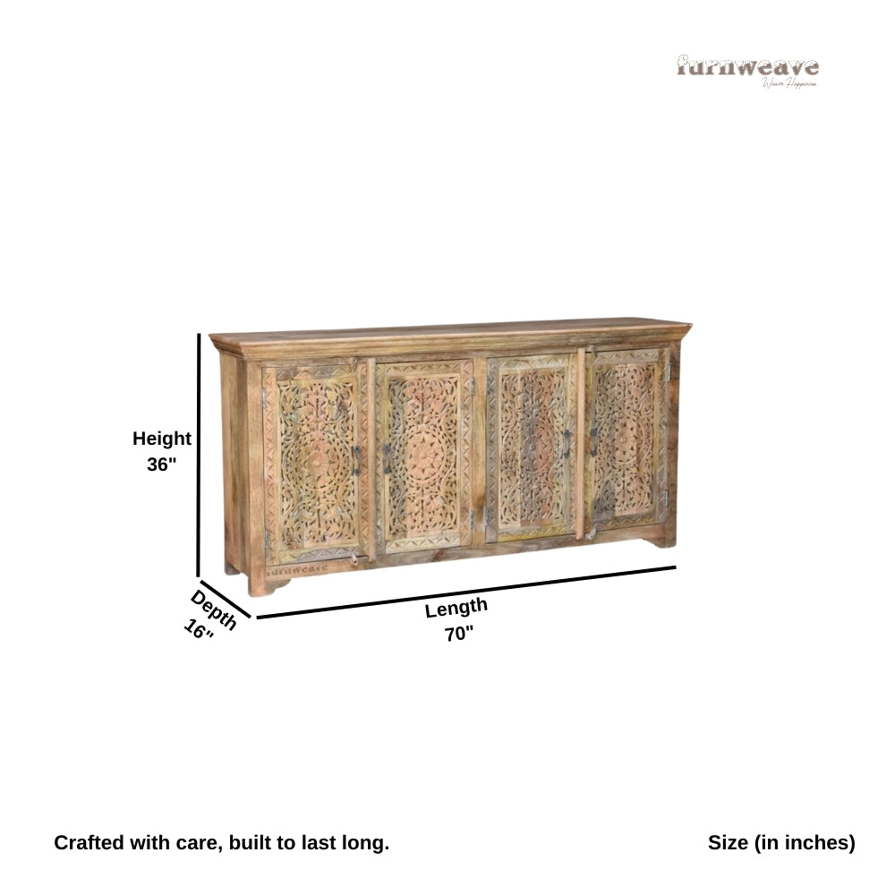 Jagti Wooden Carved Sideboard (Natural Rustic)