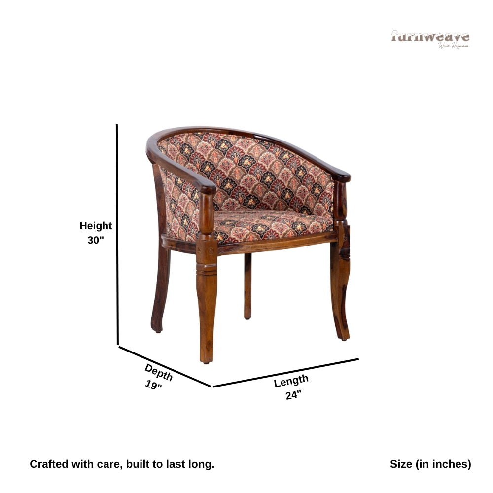 Sukriya Wooden Upholstered Arm Chair Set of Two (Teak Finish)
