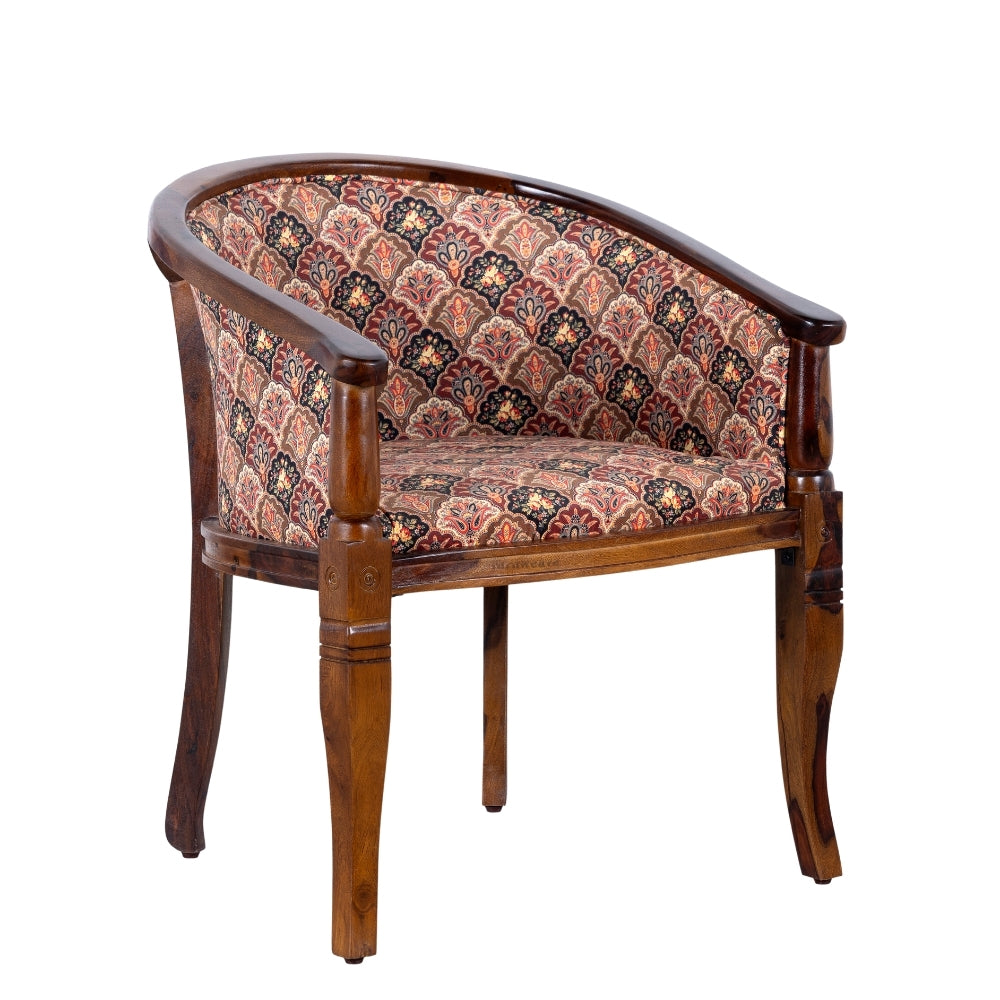 Sukriya Wooden Upholstered Arm Chair Set of Two (Teak Finish)