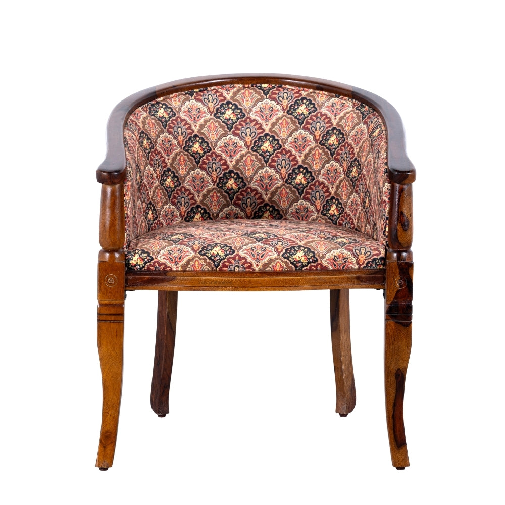 Sukriya Wooden Upholstered Arm Chair Set of Two (Teak Finish)