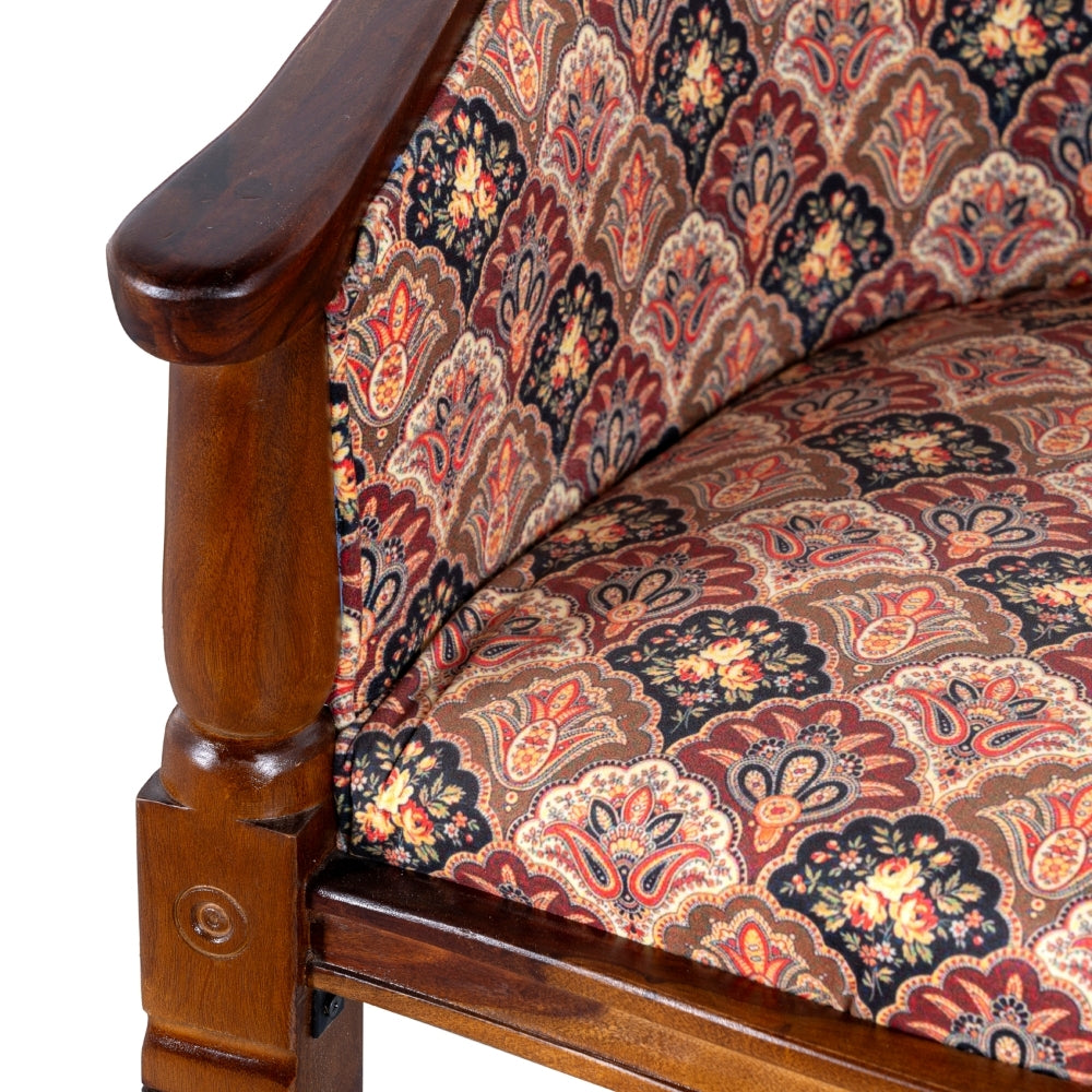 Sukriya Wooden Upholstered Arm Chair Set of Two (Teak Finish)