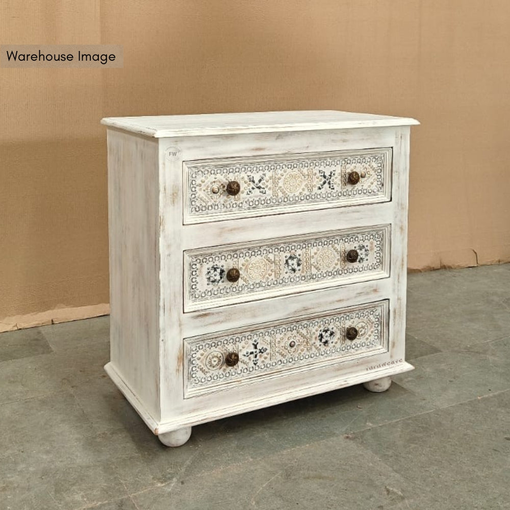 Sena Wooden Brass Rustic Chest of Drawer (White Distress)