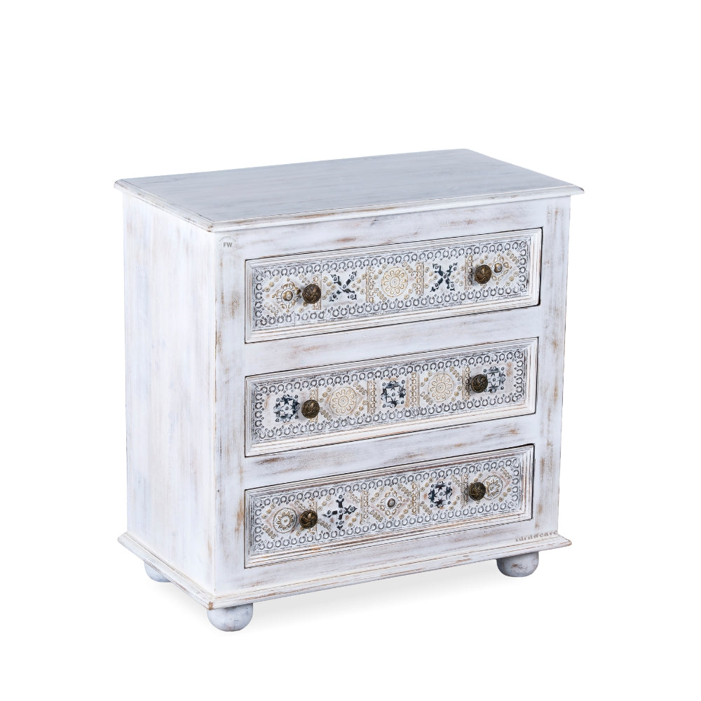 Sena Wooden Brass Rustic Chest of Drawer (White Distress)