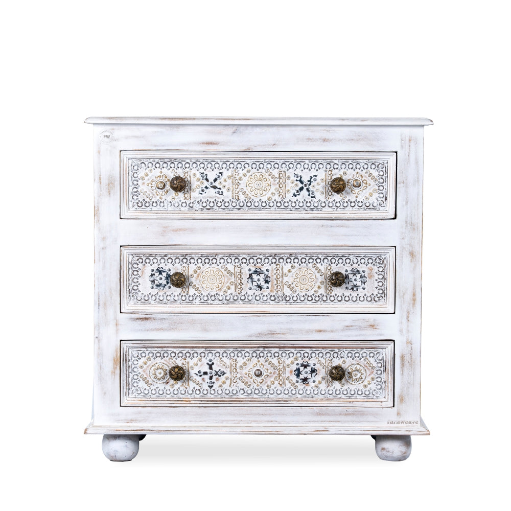 Sena Wooden Brass Rustic Chest of Drawer (White Distress)