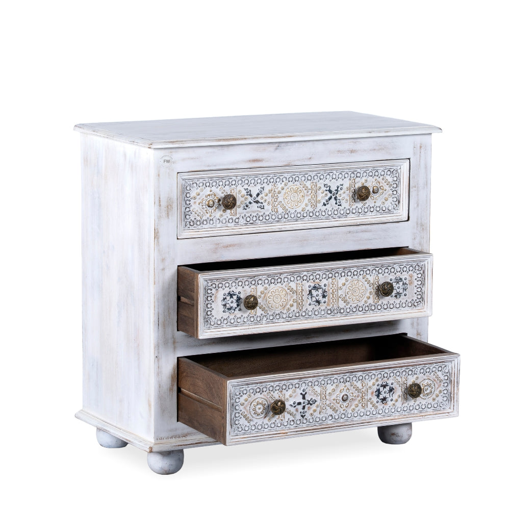 Sena Wooden Brass Rustic Chest of Drawer (White Distress)