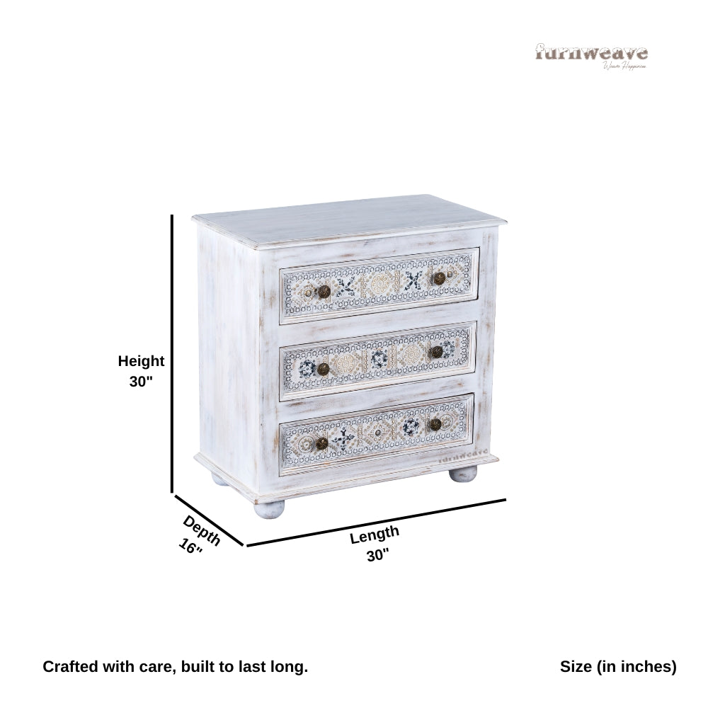 Sena Wooden Brass Rustic Chest of Drawer (White Distress)