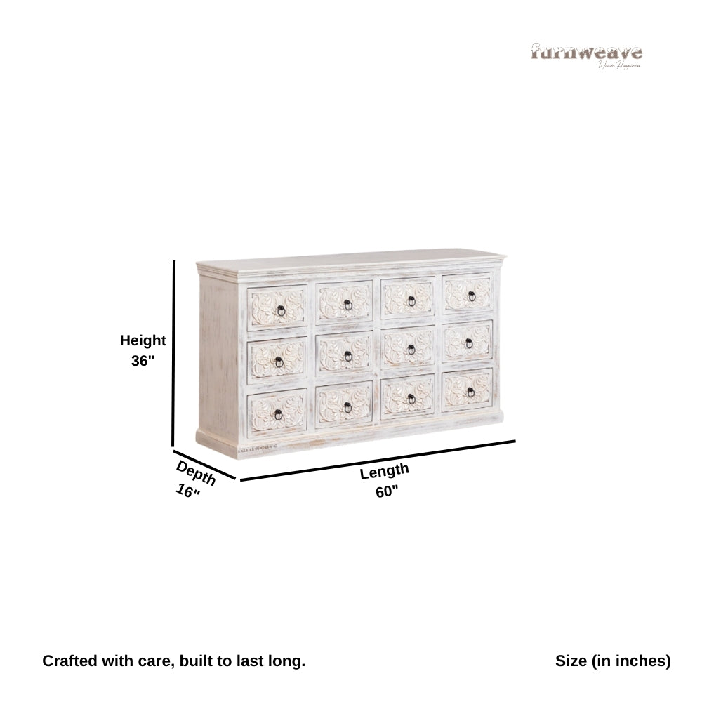 Inigo Wooden Carved Numerous Chest of Drawer (White Distress)