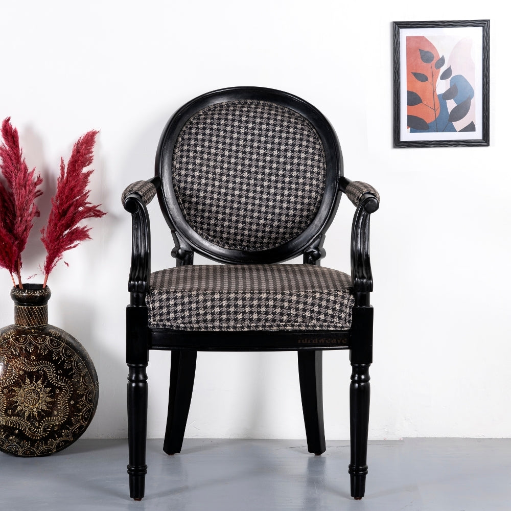Louis Wooden Round Chair with arm (Black)