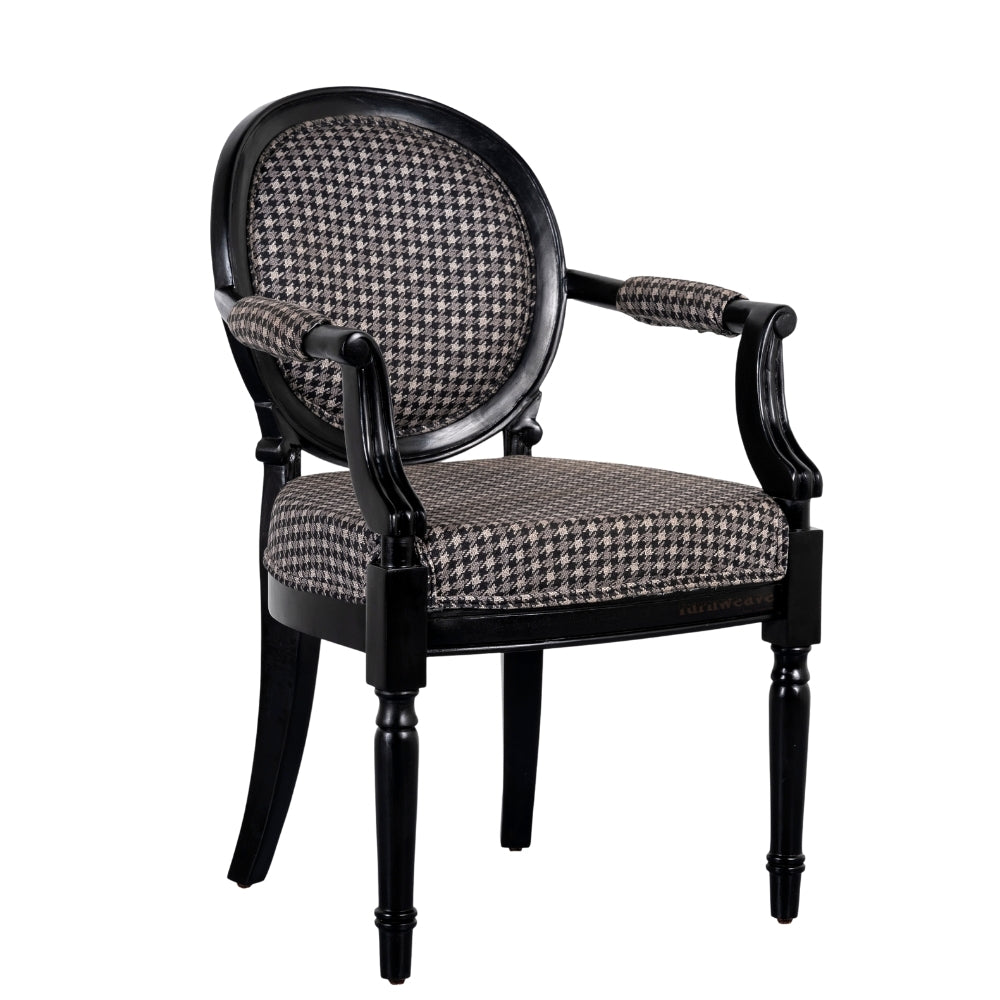 Louis Wooden Round Chair with arm (Black)