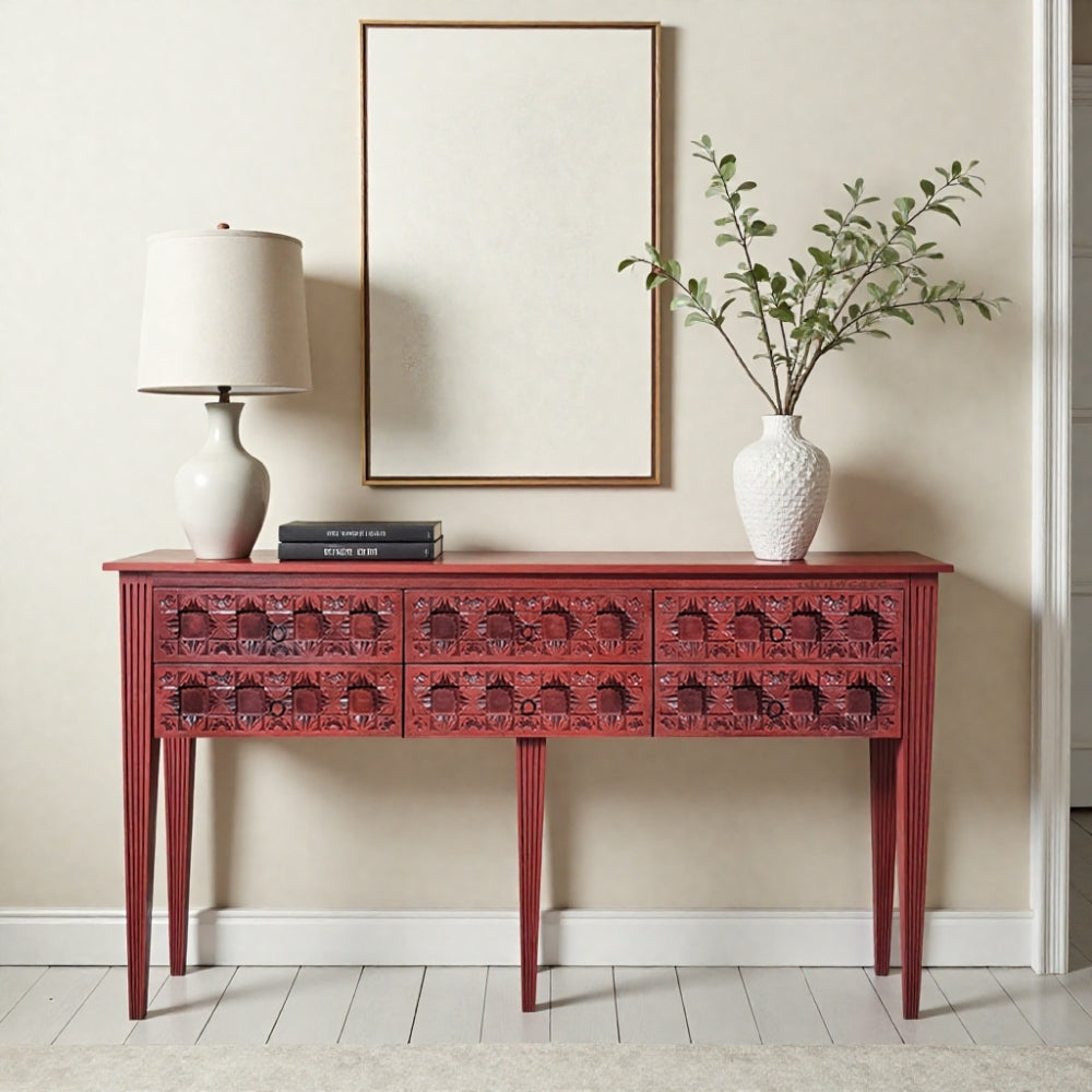 Aberta Wooden Console Foyer Table (Red Distress)