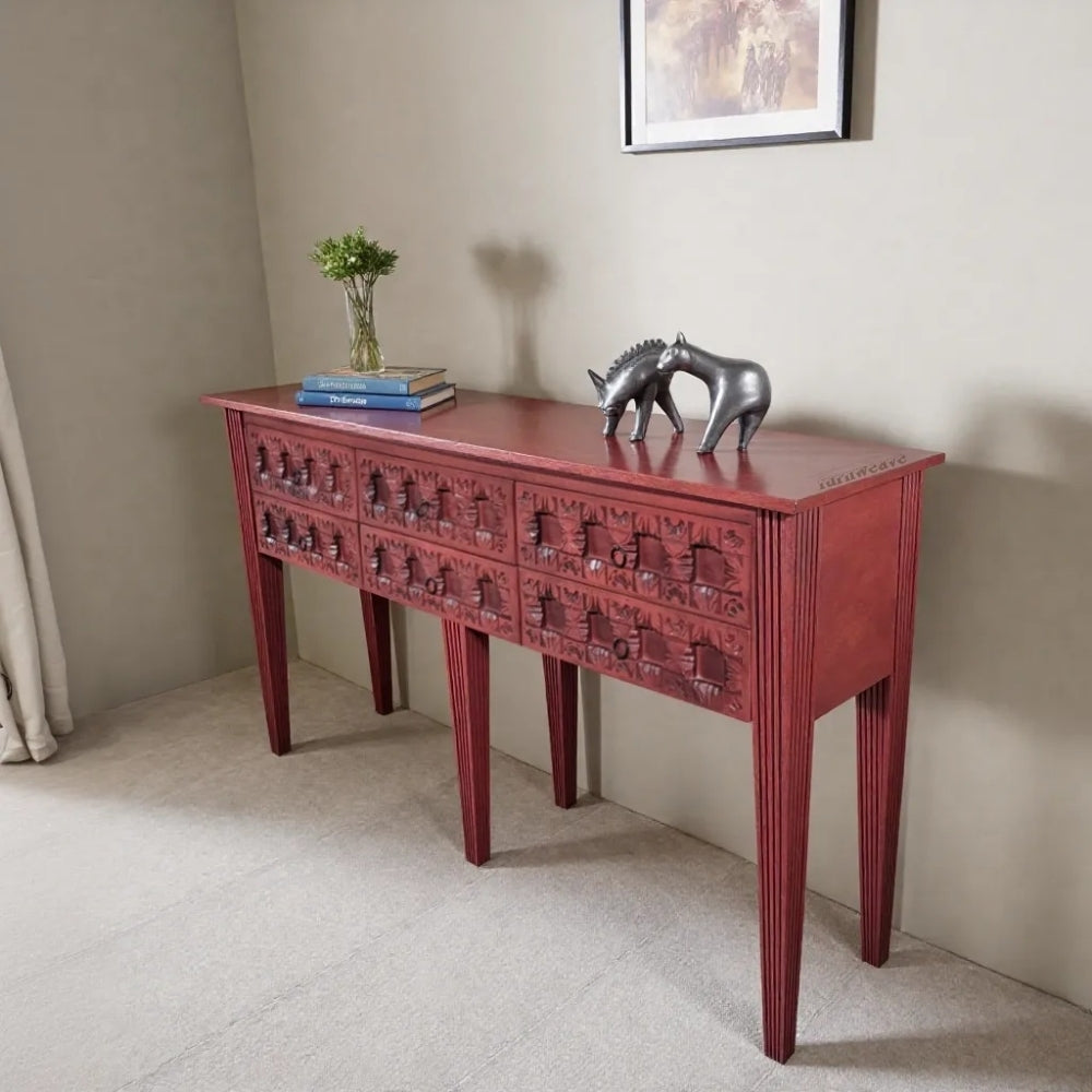 Aberta Wooden Console Foyer Table (Red Distress)
