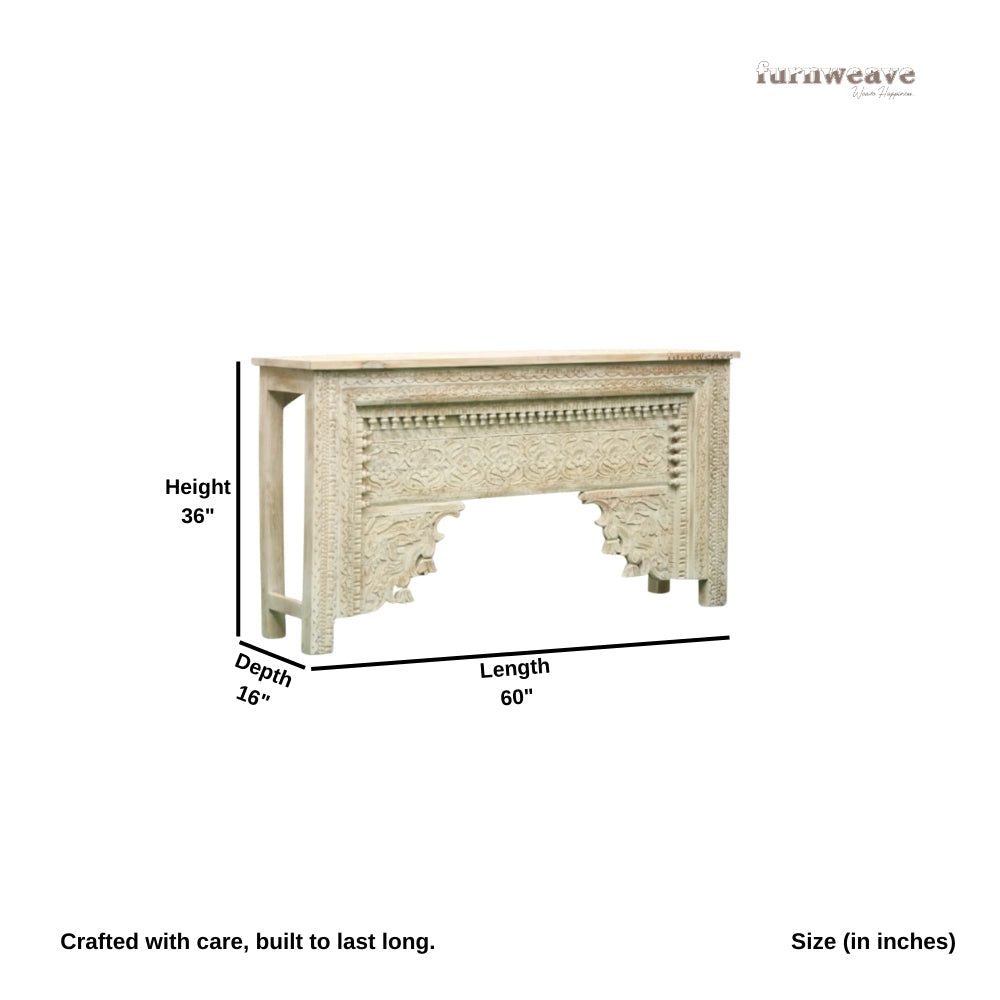 Calian Wooden Carved Console Table (Cream Distress)