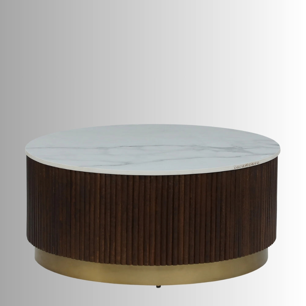 Kundal Wooden Round Marble Top Coffee Table (Walnut)