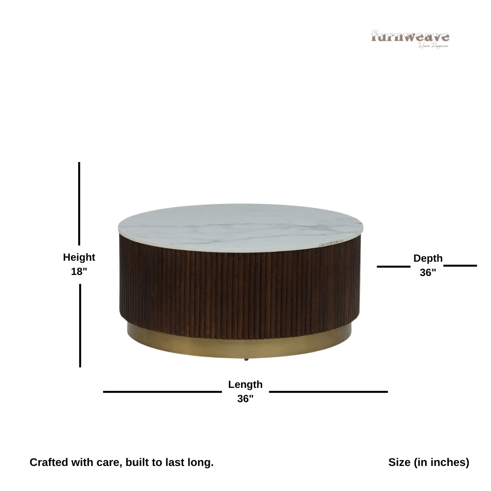 Kundal Wooden Round Marble Top Coffee Table (Walnut)