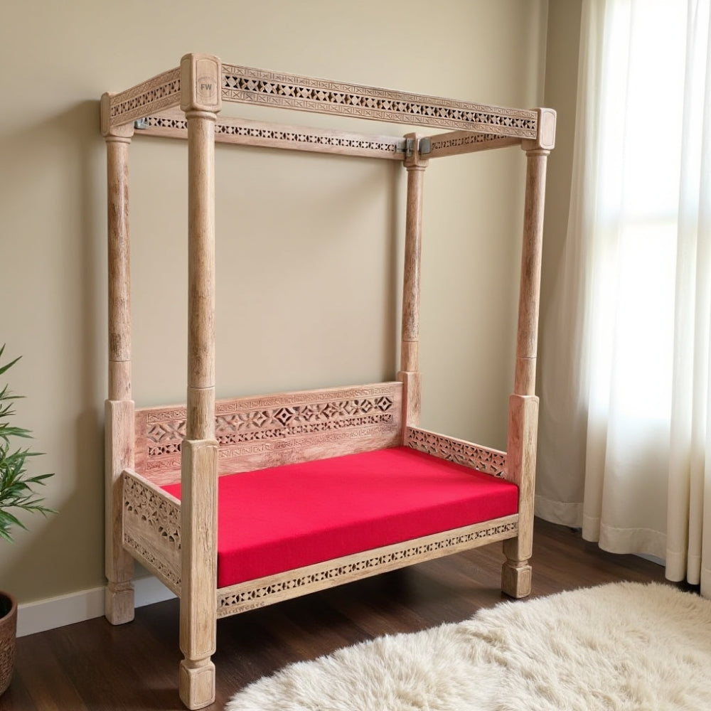 Sambha Wooden Diwan Bed (Cream Distress)