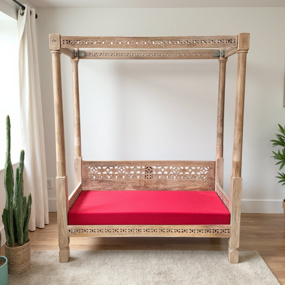 Sambha Wooden Diwan Bed (Cream Distress)