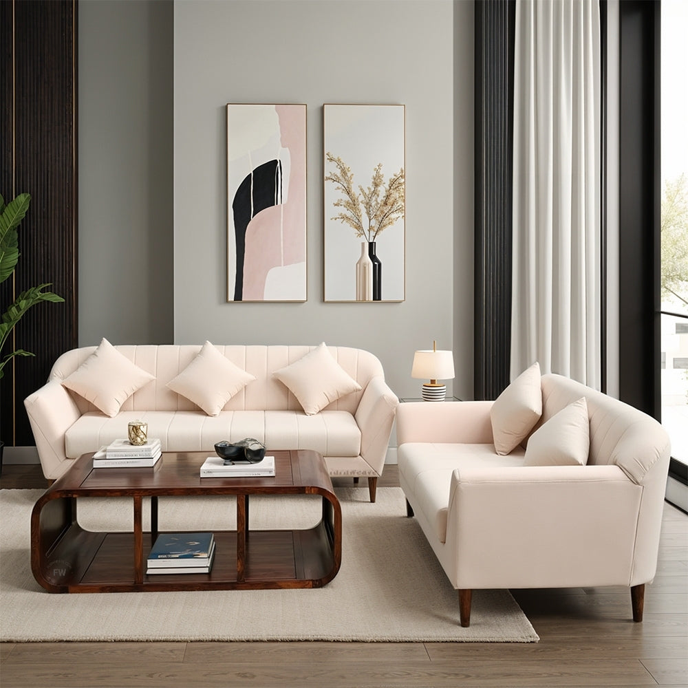 Mangalia Wooden Sofa (3+2) and Coffee Table Set (Walnut)