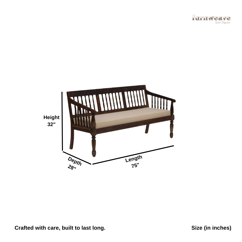 Utin Solid Wooden Sofa 3 Seater (Walnut)
