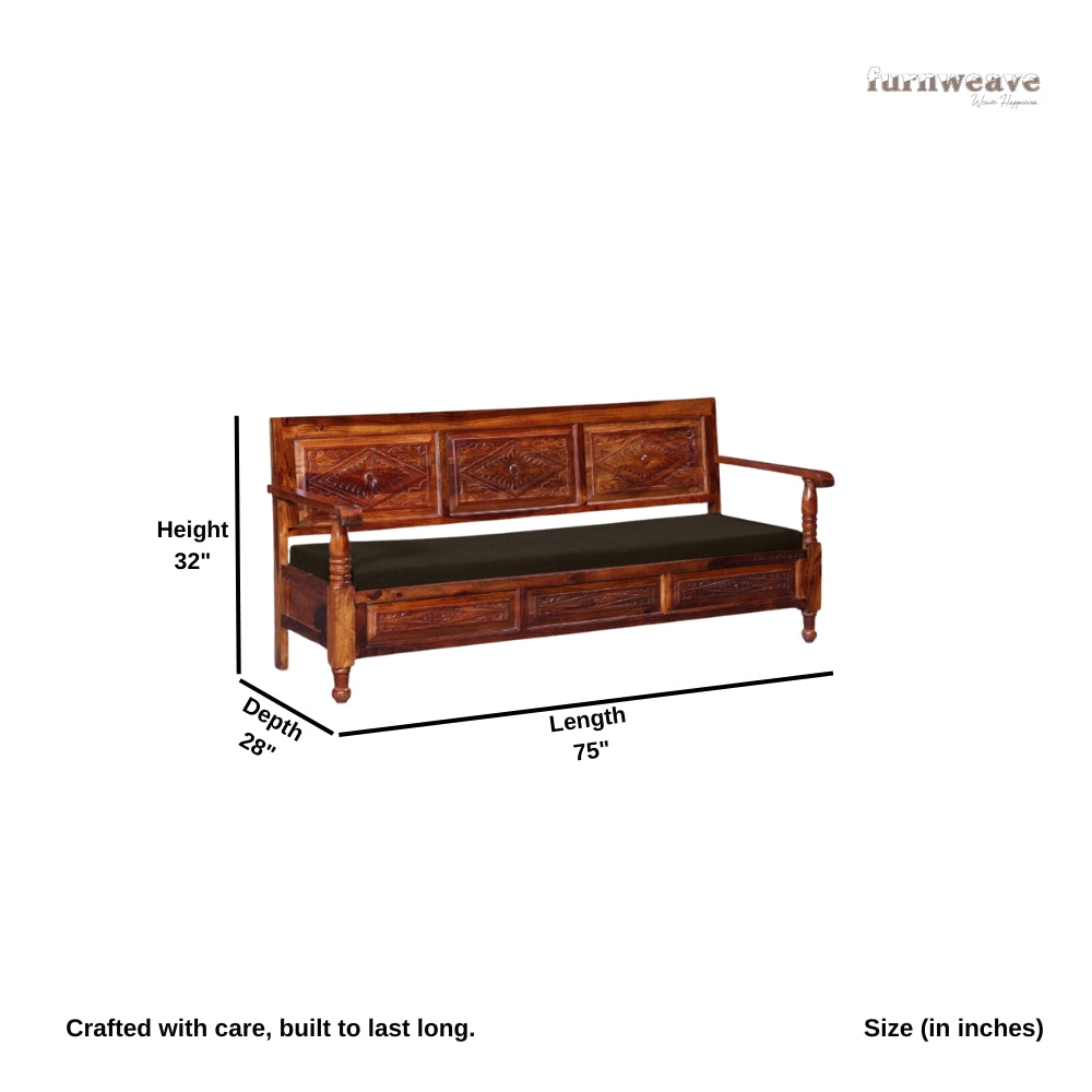 Sevak Solid Wooden Sofa 3 Seater (Teak)