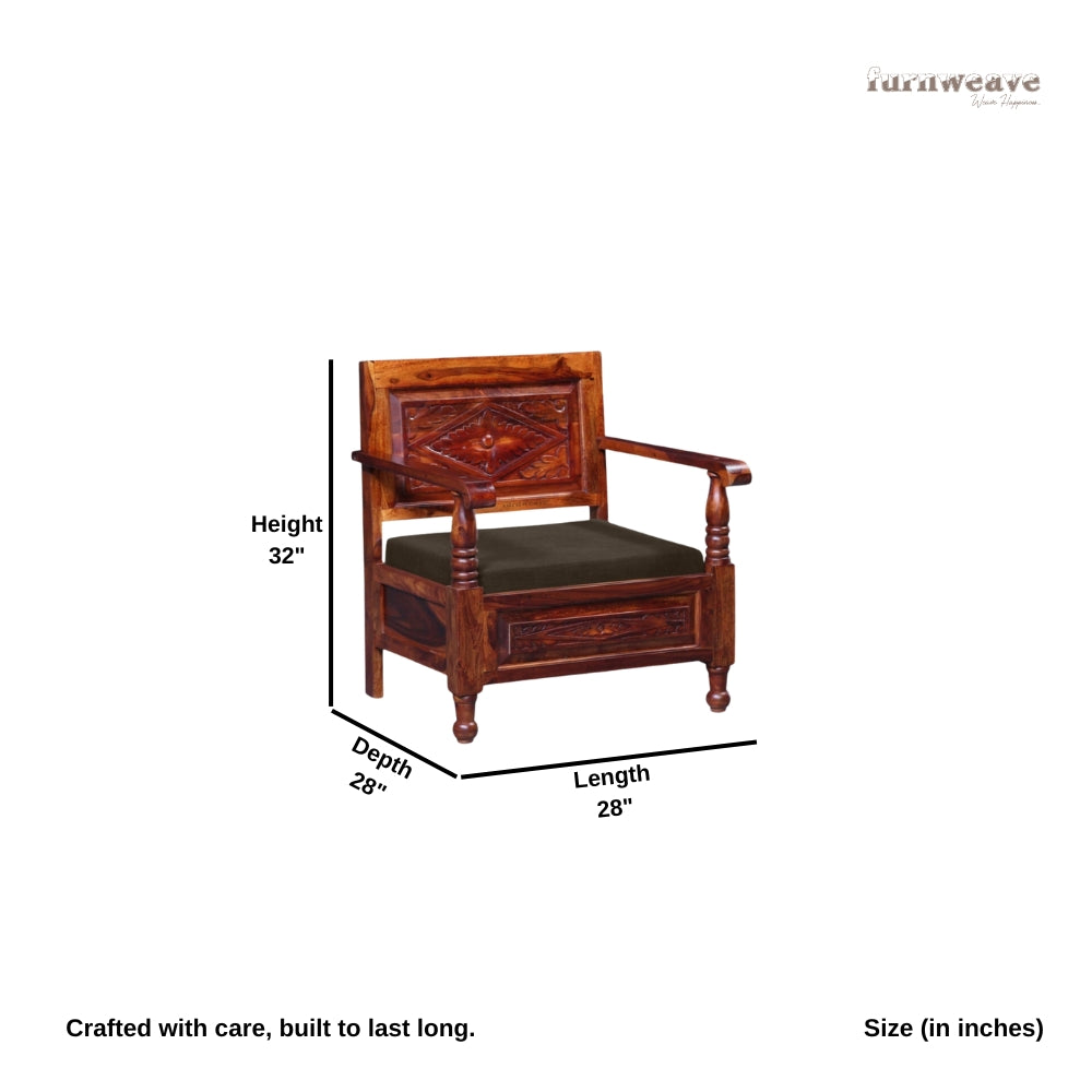 Sevak Solid Wooden Sofa 1 Seater (Teak)