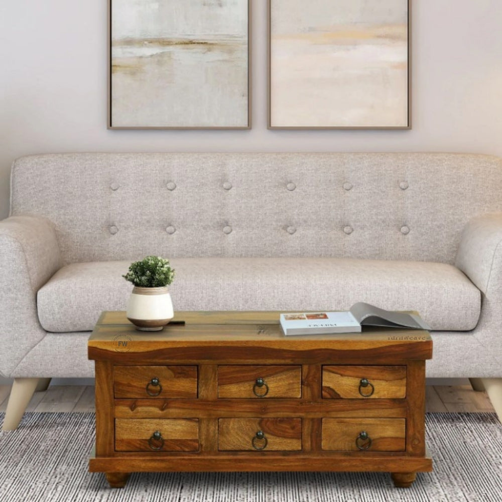 Sever Wooden Trunk with Drawers (Brown)