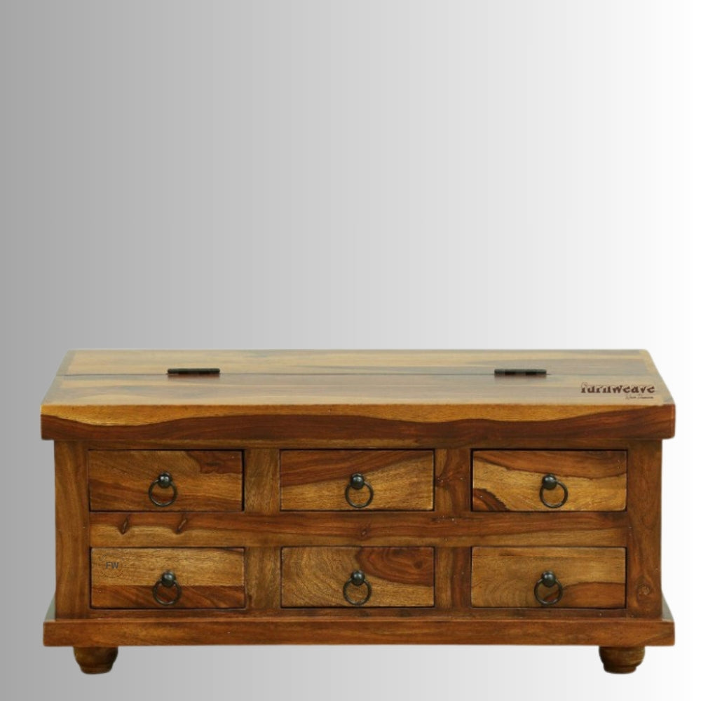 Sever Wooden Trunk with Drawers (Brown)