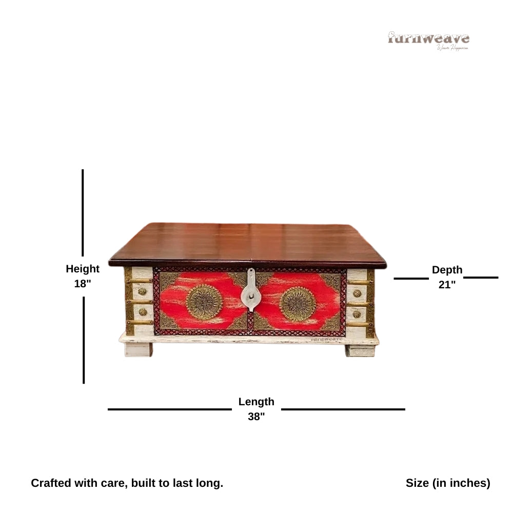 Tofa Wooden Brass Fitted Trunk cum Coffee Table (Walnut)