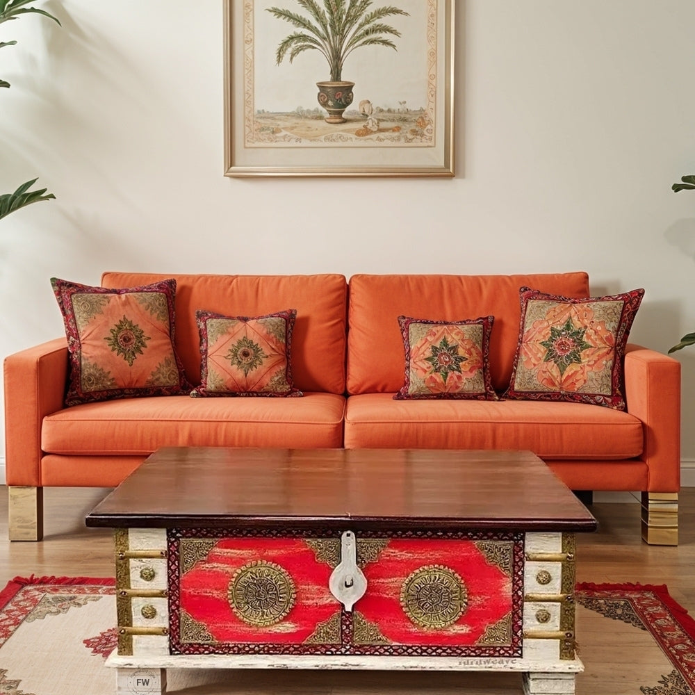 Tofa Wooden Brass Fitted Trunk cum Coffee Table (Walnut)