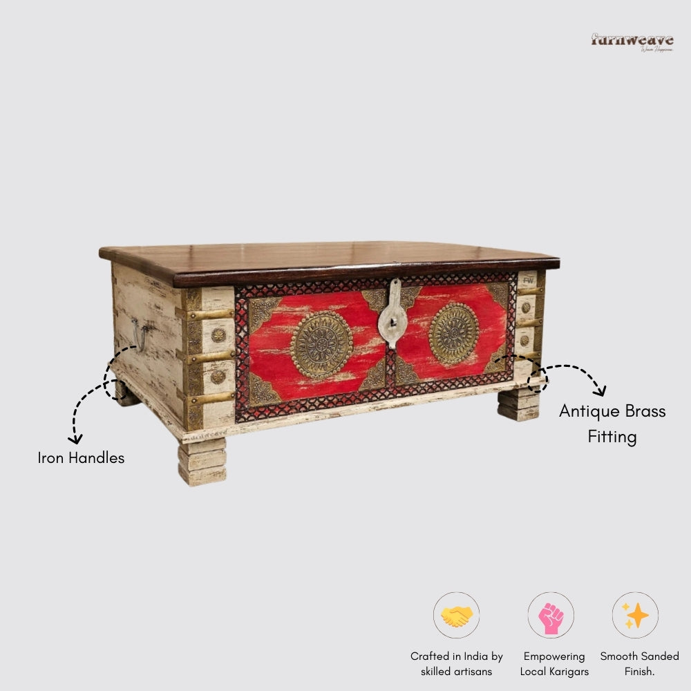 Tofa Wooden Brass Fitted Trunk cum Coffee Table (Walnut)
