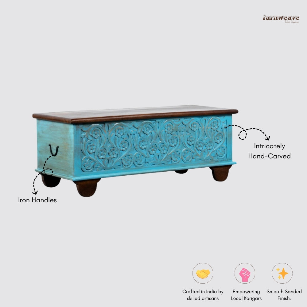 Teba Wooden Storage Trunk cum Coffee Table (Blue Distress)