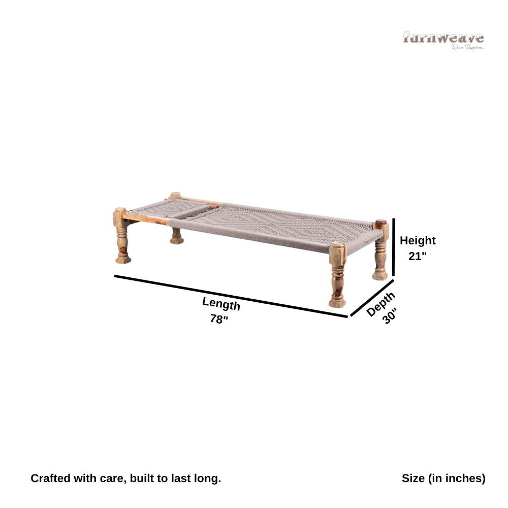 Wooden Charpai with Backrest Poolside Lounger (Beige)