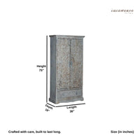 Swift Wooden Carved Storage Almirah with Drawer (Grey)