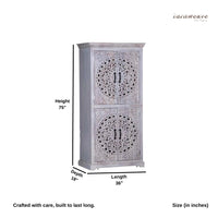 Galken Wooden Carved Wardrobe (Light Grey)