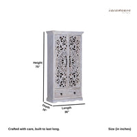 Ining Wooden Carved Wooden Wardrobe Almirah (White Distress)