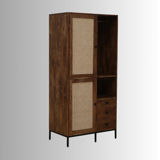 Kunte Wooden Storage Wardrobe with Drawers (Walnut)