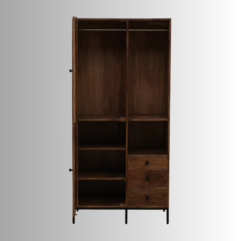 Kunte Wooden Storage Wardrobe with Drawers (Walnut)