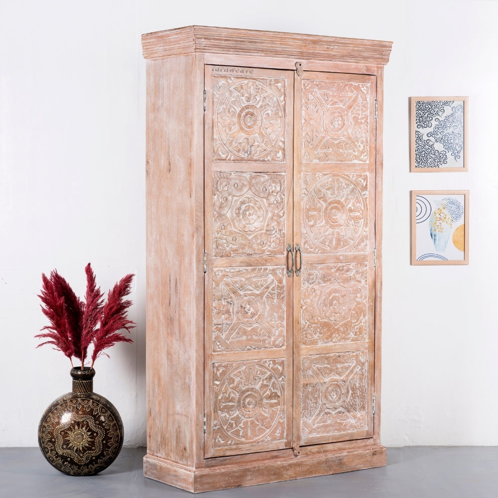 Kruke Wooden Storage Almirah (Sand Brown Distress)
