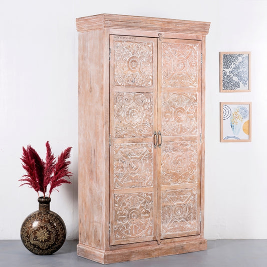 Kruke Wooden Storage Almirah (Sand Brown Distress)