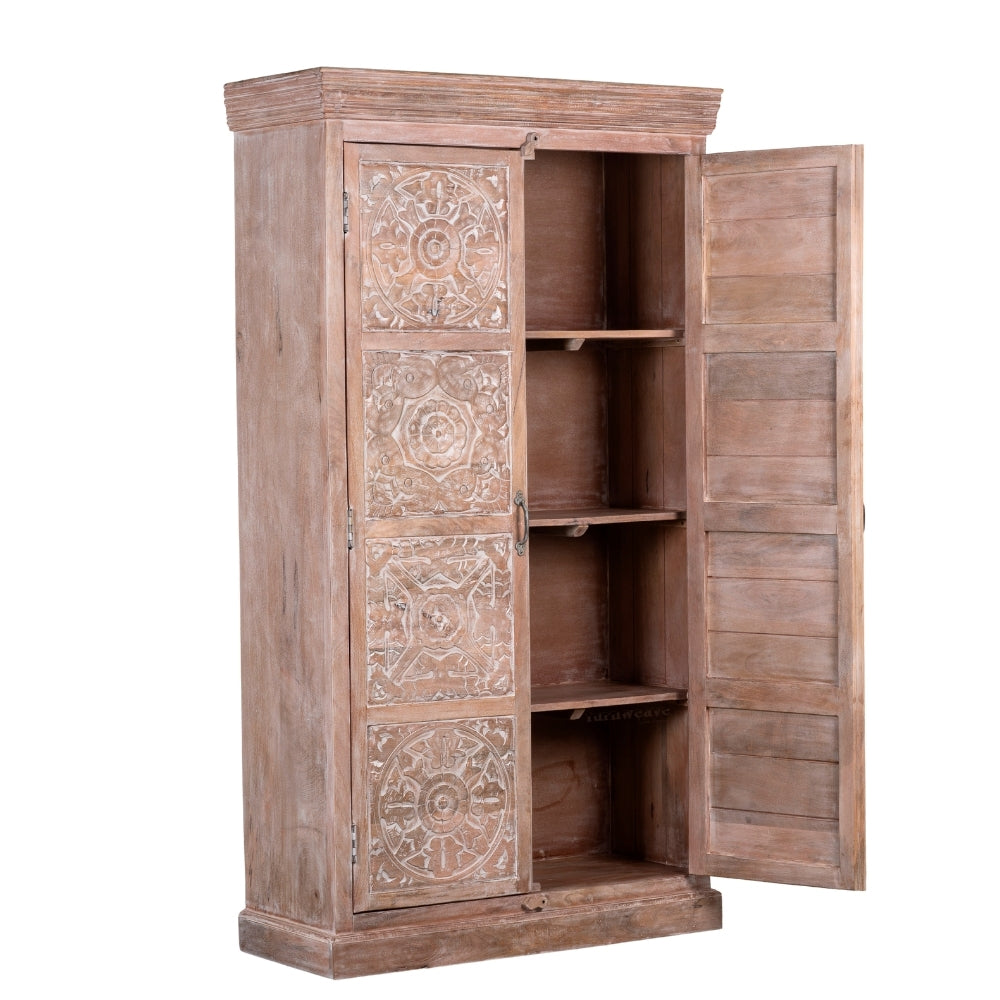 Kruke Wooden Storage Almirah (Sand Brown Distress)