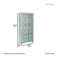 Samia Wooden Carved Storage Wardrobe Almirah (Light Blue Distress)