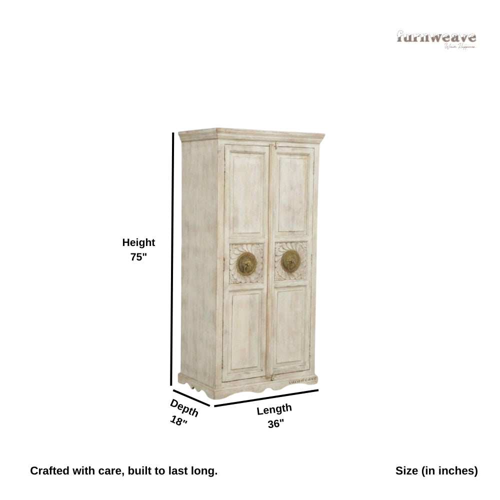 Satie Wooden Wardrobe for Storage (White Distress)