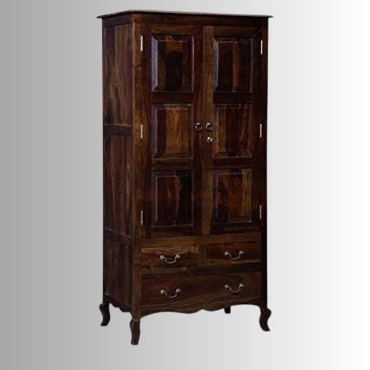Turni Solid Wood Wardrobe (Teak Brown) | Wooden Wardrobes | Solid Wood Wardrobe | Sheesham Wood Wardrobe | Solid Wood Furniture Online | Wooden Storage Furniture Online | Furnweave 