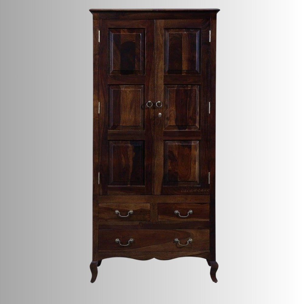 Turni Solid Wood Wardrobe (Teak Brown) | Wooden Wardrobes | Solid Wood Wardrobe | Sheesham Wood Wardrobe | Solid Wood Furniture Online | Wooden Storage Furniture Online | Furnweave 