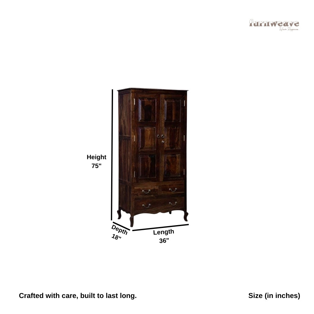 Turni Solid Wood Wardrobe (Teak Brown)