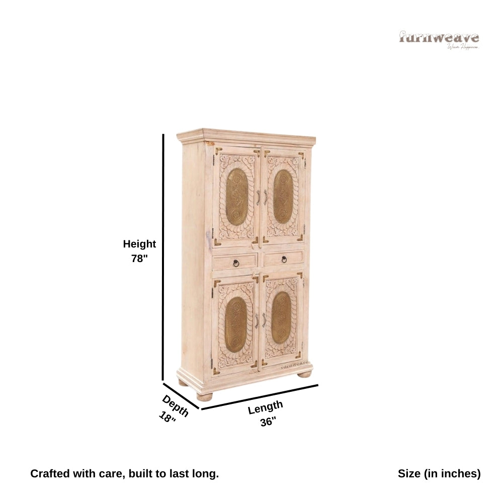 Roha Wooden Brass Fitted Wardrobe (Cream)